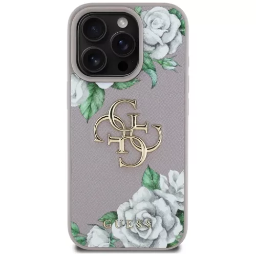 iPhone 16 Pro Lila Guess Grained Roses Big 4G Logo tok