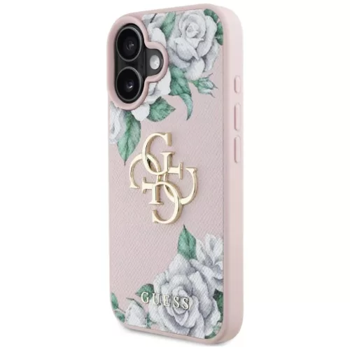 iPhone 16 rózsaszín Guess Grained Roses Big 4G logo tok