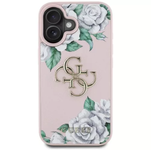 iPhone 16 rózsaszín Guess Grained Roses Big 4G logo tok