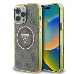   iPhone 16 Pro Barna Guess IML 4G Glitter és Triangle Logo MagSafe tok