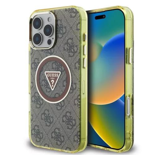 iPhone 16 Pro Barna Guess IML 4G Glitter és Triangle Logo MagSafe tok
