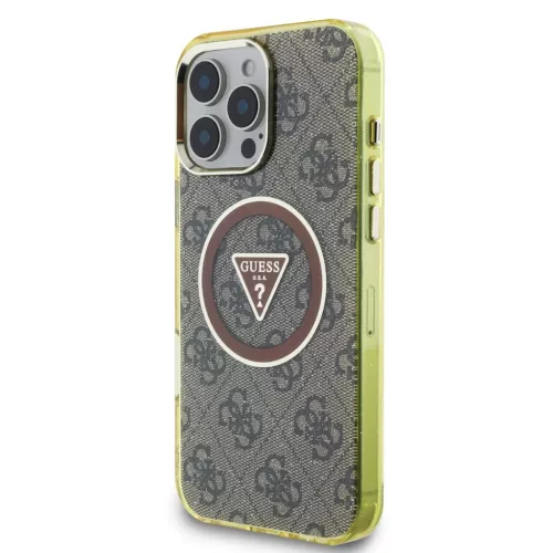 iPhone 16 Pro Barna Guess IML 4G Glitter és Triangle Logo MagSafe tok