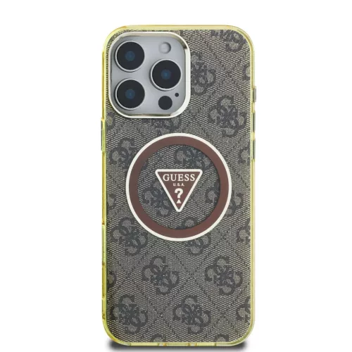 iPhone 16 Pro Barna Guess IML 4G Glitter és Triangle Logo MagSafe tok