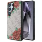 Guess Bőr 4G Virág Minta Fém Klasszikus Logó MagSafe Tok Samsung Galaxy S25 Ultra - Rózsaszín