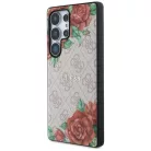 Guess Bőr 4G Virág Minta Fém Klasszikus Logó MagSafe Tok Samsung Galaxy S25 Ultra - Rózsaszín