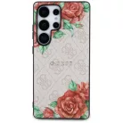 Guess Bőr 4G Virág Minta Fém Klasszikus Logó MagSafe Tok Samsung Galaxy S25 Ultra - Rózsaszín