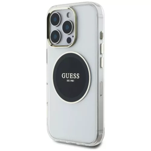 iPhone 16 Pro fekete Guess IML Fém Színes Kör Klasszikus Logo MagSafe tok