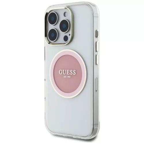 iPhone 16 Pro Rózsaszín Guess IML Metal Colored Circle Classic Logo MagSafe tok