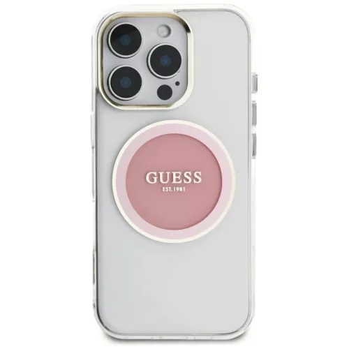 iPhone 16 Pro Rózsaszín Guess IML Metal Colored Circle Classic Logo MagSafe tok