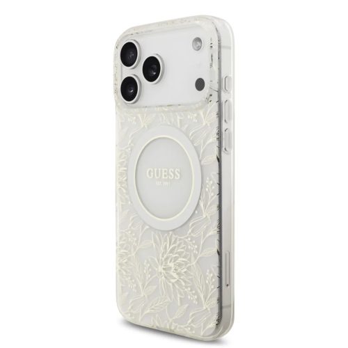 iPhone 17 Pro Max Fehér Guess IML Flowers Allover Pántos MagSafe tok