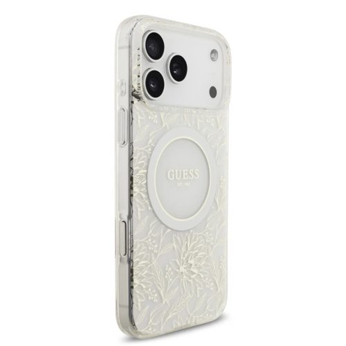 iPhone 17 Pro Max Fehér Guess IML Flowers Allover Pántos MagSafe tok
