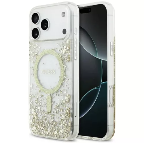 iPhone 17 Pro Max Guess Arany Resin Bottom Glitter MagSafe tok