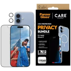   iPhone 17 CARE by PanzerGlass Flagship Privacy 3 az 1-ben tok + Privacy üvegfólia + Lencse tok