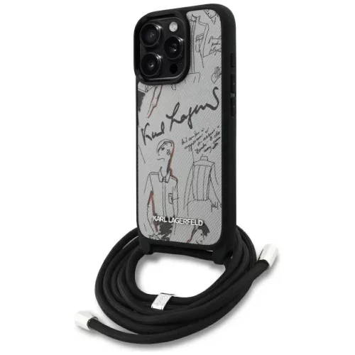 iPhone 16 Pro szürke Karl Lagerfeld Crossbody Grained Minta & Logó tok