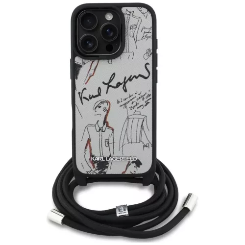 iPhone 16 Pro szürke Karl Lagerfeld Crossbody Grained Minta & Logó tok