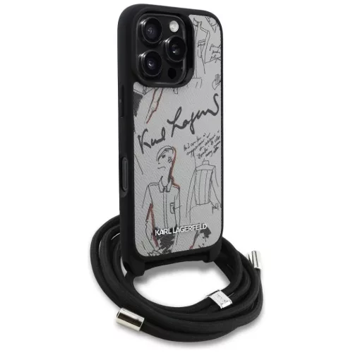 iPhone 16 Pro szürke Karl Lagerfeld Crossbody Grained Minta & Logó tok