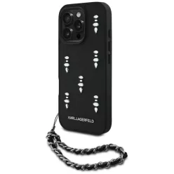   iPhone 16 Pro Fekete Karl Lagerfeld Saffiano Crystals lánccal tok