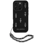 iPhone 16 Pro Fekete Karl Lagerfeld Saffiano Crystals lánccal tok