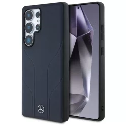   Mercedes Bőrből Készült Dombornyomott Vonalak MagSafe Tok Samsung Galaxy S25 Ultra - Kék Tok