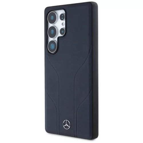 Mercedes Bőrből Készült Dombornyomott Vonalak MagSafe Tok Samsung Galaxy S25 Ultra - Kék Tok