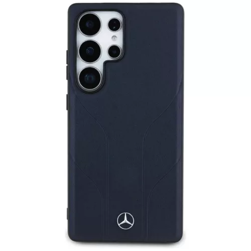 Mercedes Bőrből Készült Dombornyomott Vonalak MagSafe Tok Samsung Galaxy S25 Ultra - Kék Tok