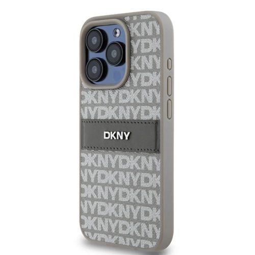 Original Case DKNY keménytok bőrből Mono Stripe és fém logóval DKHCP15XPRTHSLE iPhone 15 Pro Max bézs tok