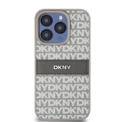 Original Case DKNY keménytok bőrből Mono Stripe és fém logóval DKHCP15XPRTHSLE iPhone 15 Pro Max bézs tok