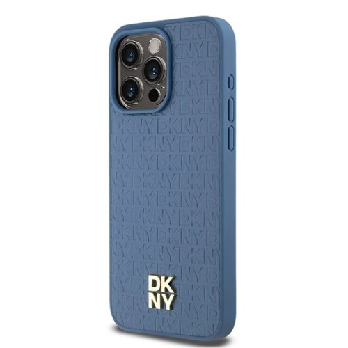Original Case DKNY keménytok Bőr Monogramm Minta Fém Logó MagSafe DKHMP15XPSHRPSB iPhone 15 Pro Max tok kék
