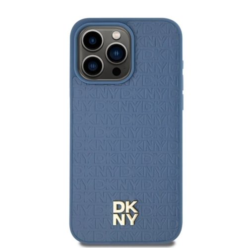 Original Case DKNY keménytok Bőr Monogramm Minta Fém Logó MagSafe DKHMP15XPSHRPSB iPhone 15 Pro Max tok kék