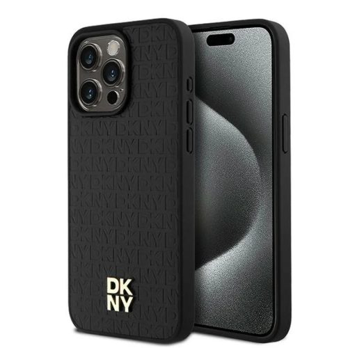 Original Case DKNY hardcase Leather Monogram Pattern Metal Logo MagSafe DKHMP15XPSHRPSK iPhone 15 Pro Max tok fekete