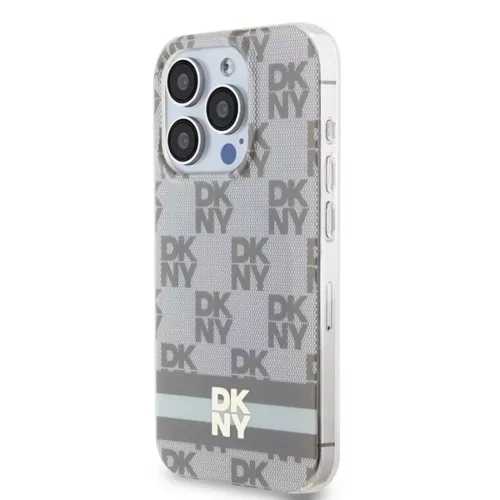 Eredeti DKNY kemény tok IML Checkered Mono Pattern & Printed Stripes MagSafe DKHMP14XHCPTSE iPhone 14 Pro Max számára bézs tok