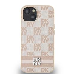   iPhone 15 Plus/14 Plus rózsaszín DKNY Original Case kemény tok bőr kockás minta és nyomtatott csíkok DKHCP15MPCPTSSP