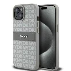   iPhone 15 Plus/14 Plus bézs DKNY bőrtok Mono Stripe & Metal Logo DKHCP15MPRTHSLE