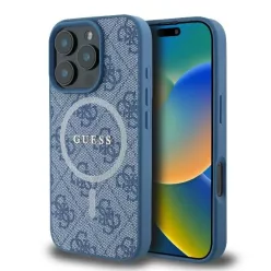   iPhone 16 Pro kék Eredeti GUESS keménytok 4G Ring Classic Logo MagSafe GUHMP16LG4GFRB
