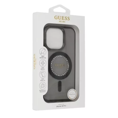 iPhone 16 Pro fekete Original Case GUESS IML Rhinestones Magsafe GUHMP16LPFTDTEK tok