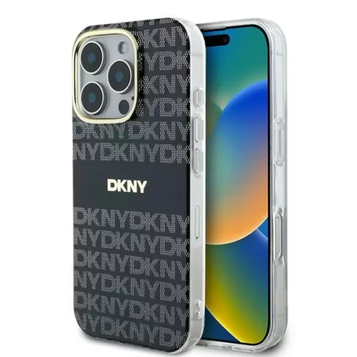 iPhone 16 Pro fekete Eredeti DKNY Repeat Texture Pattern Stripe DKHMP16LHRHSEK tok