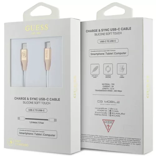 Guess Type-C USB kábel - USB-C - USB-C 1.5m Gyors Töltés világos arany