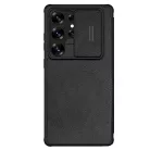 Nillkin Qin Pro fliptok Samsung Galaxy S25 Ultra-hoz kamerafedéllel - fekete tok