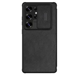   Nillkin Qin Pro fliptok Samsung Galaxy S25 Ultra-hoz kamerafedéllel - fekete tok