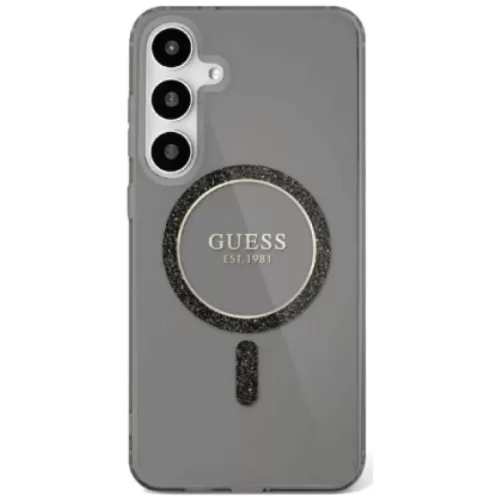 GUESS tok Samsung Galaxy S25 Ultra GUHMS25LHFGEREK (Mágneses IML csillogó kör) fekete tok