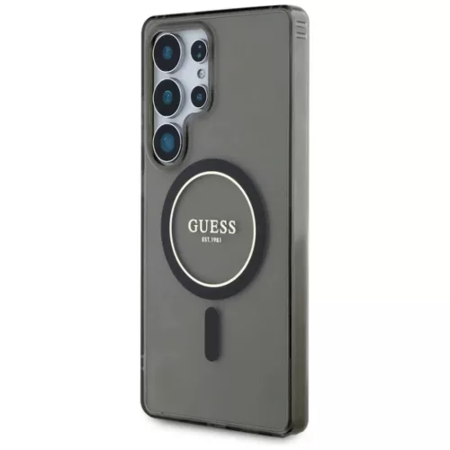 GUESS tok Samsung Galaxy S25 Ultra GUHMS25LHFGEREK (Mágneses IML csillogó kör) fekete tok