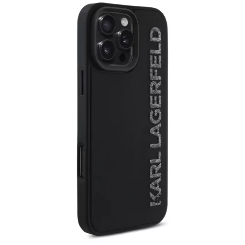 Apple iPhone 16 Pro Fekete KARL LAGERFELD KLHCP16LRBKGVCK tok (3D Gumi Megnyújtott Csillogás)