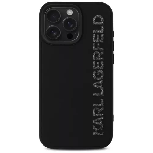 Apple iPhone 16 Pro Fekete KARL LAGERFELD KLHCP16LRBKGVCK tok (3D Gumi Megnyújtott Csillogás)