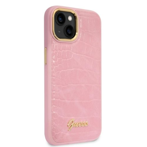 Guess PU Croco fém kamerakontúros tok iPhone 14 Plus Pink