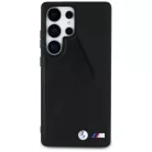 Eredeti BMW Bőr Nagy Méretű Csíkok MagSafe Samsung Galaxy S25 Ultra tok fekete