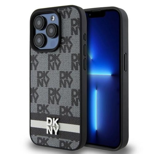 Original Case DKNY keménytok Bőr Kockás Mono Minta és Nyomtatott Csíkok DKHCP15XPCPTSSK iPhone 15 Pro Max fekete tok