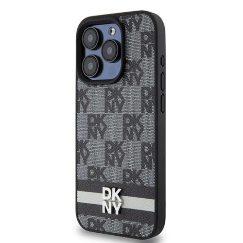 Original Case DKNY keménytok Bőr Kockás Mono Minta és Nyomtatott Csíkok DKHCP15XPCPTSSK iPhone 15 Pro Max fekete tok