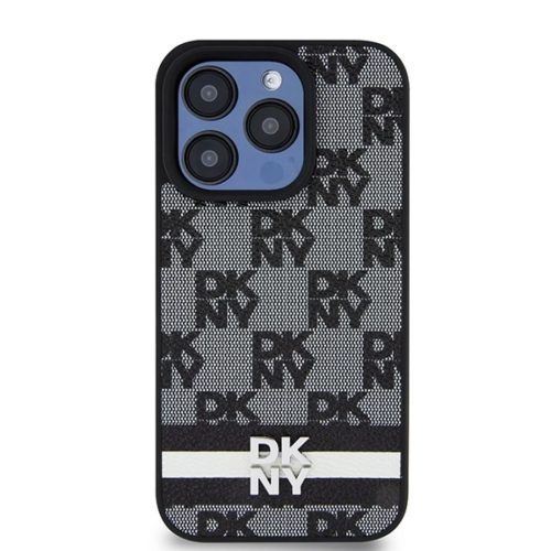 Original Case DKNY keménytok Bőr Kockás Mono Minta és Nyomtatott Csíkok DKHCP15XPCPTSSK iPhone 15 Pro Max fekete tok