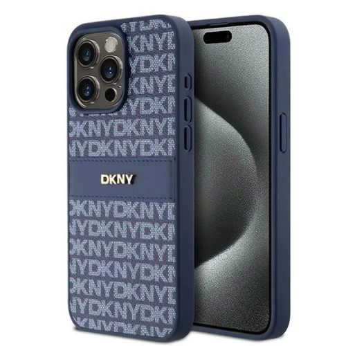 Original Case DKNY kemény tok bőr Mono Stripe & fém logó DKHCP15XPRTHSLB iPhone 15 Pro Max kék