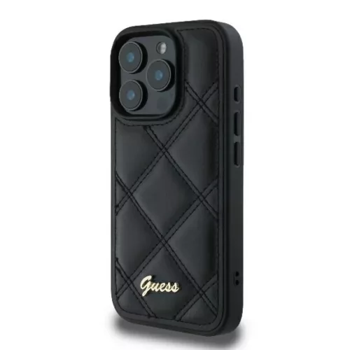 iPhone 16 Pro fekete Original Case GUESS Steppelt Fém Logó GUHCP16LPSQSQSK tok